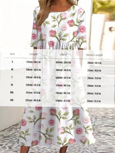 Women's Summer Boho Floral Short Sleeve Maxi Dresses Casual Loose Flowy Beach Vacation Tshirt Dress with Pockets3