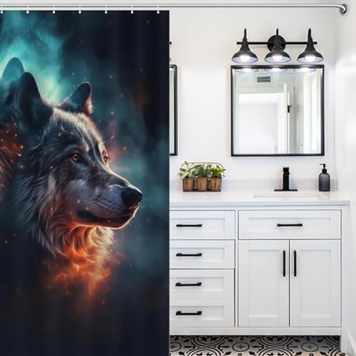 Rideau de douche loup imperméable et séchage rapide en textile - 5