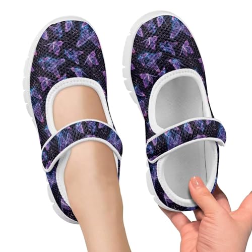 JoyLamoria Shining Butterfly Mary Jane for Girls Strap School Uniform Party Dress Shoes Lightweight Slip on Flats Sneakers3