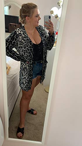 Lightweight Cardigans Shirt For Women Sexy Long Sleeve Leopard Print Casual Cardigan Tops With Pockets White #TOP6