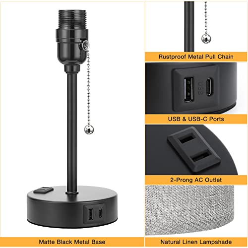Image of Small Bedside Table Lamp for Bedroom - Desk Lamp with USB Ports for Dorm