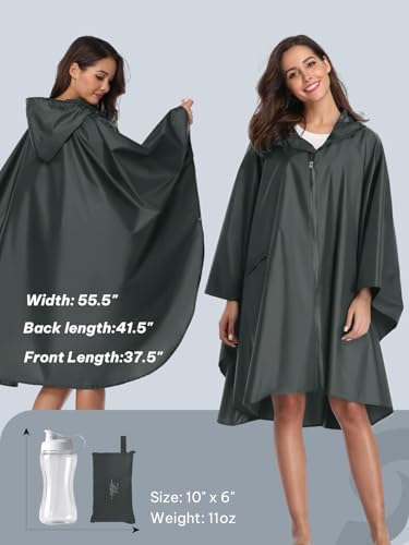 Image of SaphiRose Adult Rain Poncho Waterproof Hooded Zipper Raincoat with Pockets | OEKO-TEX Certified 100% Polyester, Lightweight Packable Storage Pouch, Heat-Sealed Seams, Quick-Dry for Outdoor Hiking