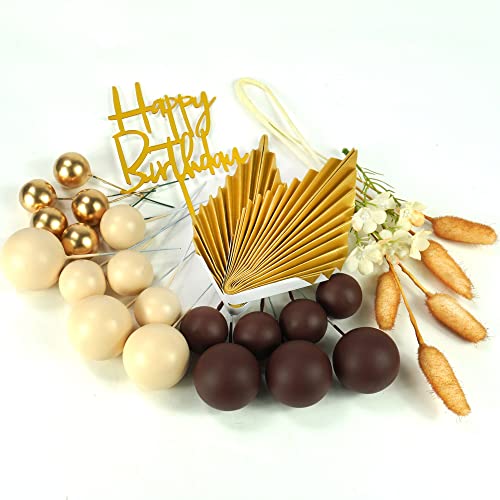 29 Pcs Flower Boho Cake Topper Balls Cake Decorations With Brown And Coffee Balls Golden Palm Leaves Artificial Plants For Wedding Baby Shower Oh Baby Boys Girls Birthday Themed Party Supplies (Coffe Brown) #TOP2
