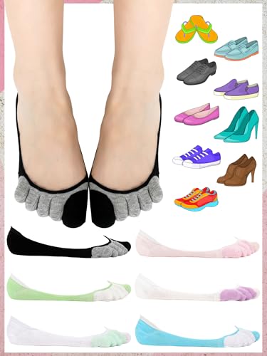 Image of Bencailor 6 /15 Women Cotton Five Toe Socks No Show Ankle Socks with Toes Separated for Athletic Walking Yoga