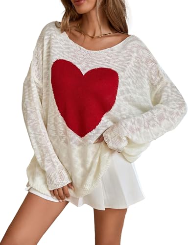 Image of Libsorge Womens Valentine Heart Sweater 2026 Valentines Day Trendy Cute Oversized Long Sleeve Pullover Sweaters