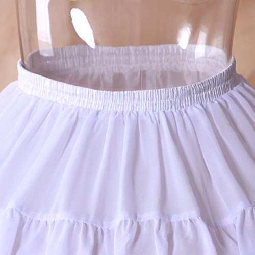 Yuluosha Women Girls Crinoline Petticoat 2 Hoops Skirt Chiffon Ball Gown Short Half Slip Underskirt-White #TOP6