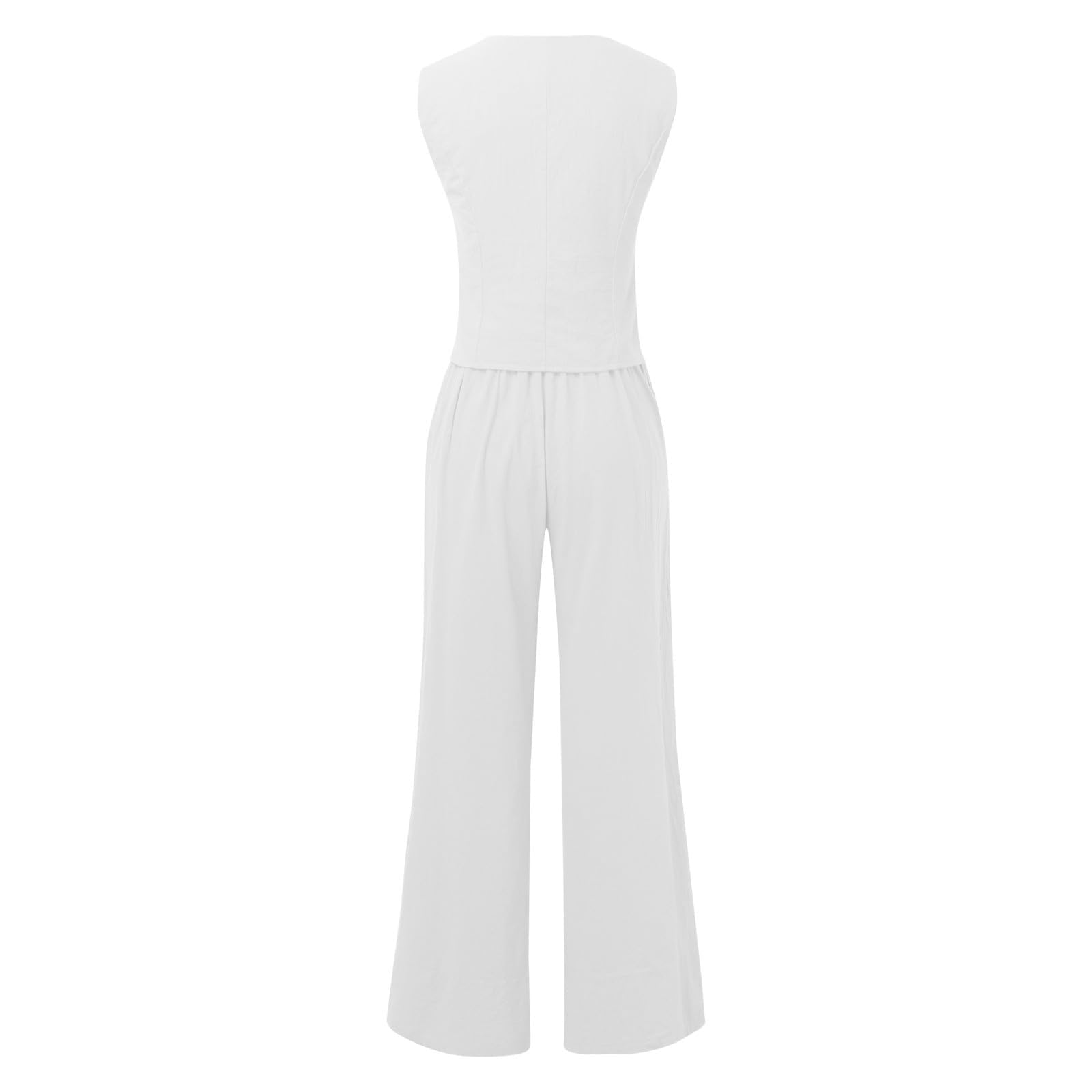 Abito in Lino da Donna Elegante per il Tempo Libero Completo Estivo in Lino in Due Pezzi Blazer Senza Maniche Gilet e Pantaloni con Scollo a V Completo in 2 Pezzi Tailleur Casual Tinta Unita