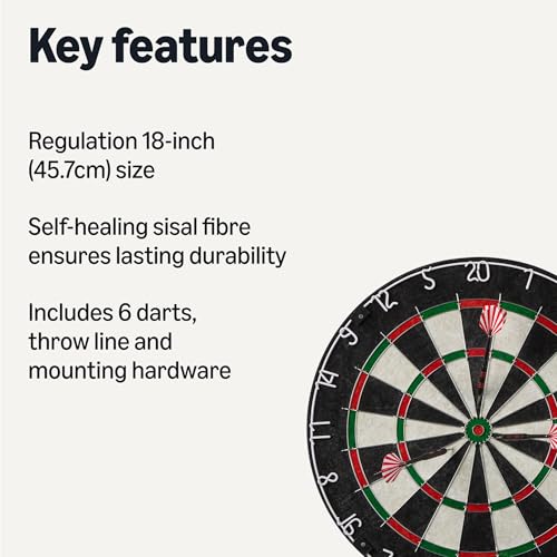 Amazon Basics Dartboard Set with 6 Steel Tip Darts - Self-Healing Sisal Fiber, Thin Wire Spider Design, Complete Mounting Kit, 45.7 cm, Black - Image 2
