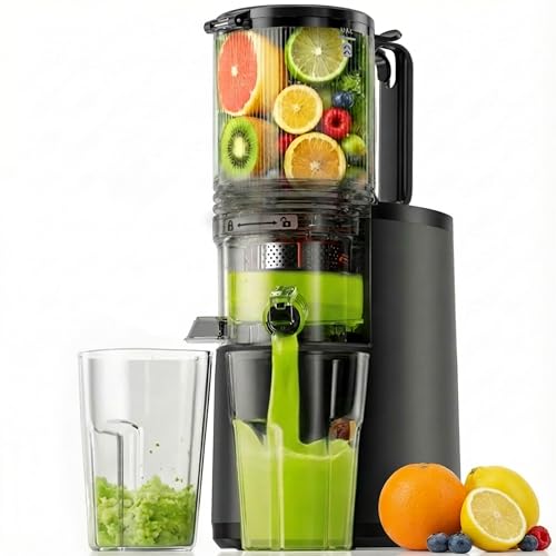 Image of Cold Press Juicer Machines,EUHOMY 5.6" Wide Feed Chute,Slow Masticating Juicer for Whole Vegetables and Fruits,99.6% High Juice Yield,Easy to clean, Juicer Machines with BPA Free,Black