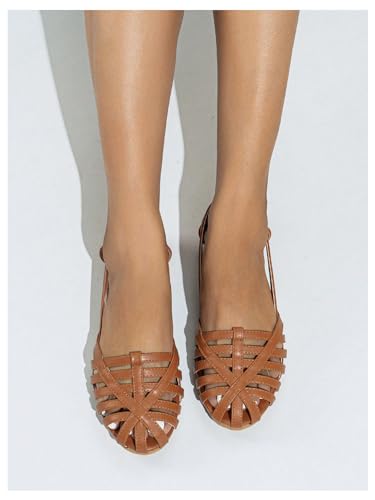 Verdusa Women's PU Leather Braided Strappy Flat Shoes Round Toe Slip On Flats3