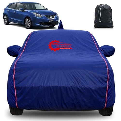 Image of 100% Waterproof Car Cover for Maruti Suzuki Baleno 2015-2022 | All-Weather, Dustproof & UV Protection | Heavy-Duty 3-Layer Fabric | Custom Fit with Mirror & Antenna Pocket | Navy Blue