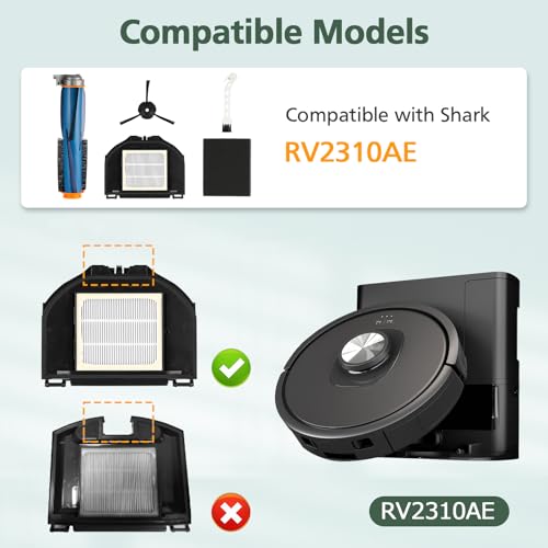 Image of Vacuum Replacement Parts Compatible With Shark RV2310AE AV2310AE RV2310AE RV2320S UR2350AE RV2300S Matrix Robot Vacuum Cleaner, 1 Brush, 2 HEPA Filter, 4 Side Brush, 1 Sponge Filter(Not For RV2310)