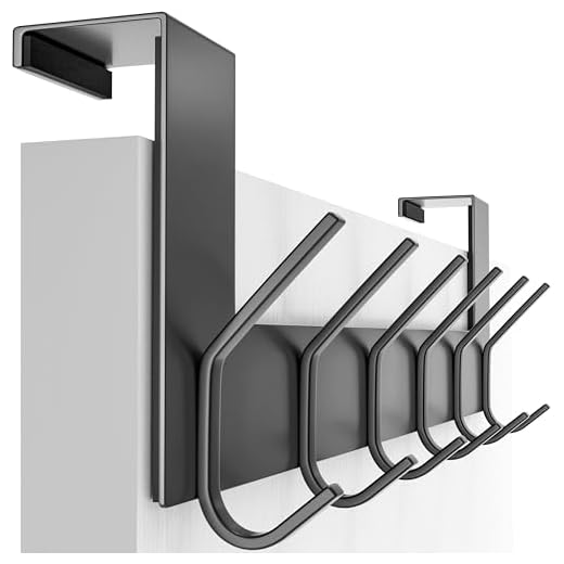 SKOLOO Over The Door Hook Black, Door Coat Rack for Entryway, Over Door Towel Hook for Bathroom, Stainless Steel Door Coat Hook for Hanging Backpack, Jacket, Robes, Purse