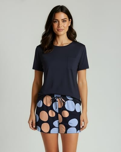 Image of Real Essentials 2 Pack: Women's Short Sleeve Pajama Short Set - Comfy Lightweight Soft Lounge Sleepwear (Plus