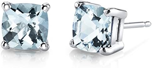 14 Carat White Gold Cushion Cut 1.50 Carats Aquamarine Stud Earrings