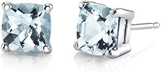 14 Carat White Gold Cushion Cut 1.50 Carats Aquamarine Stud Earrings