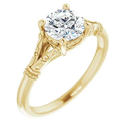 10K Solid Yellow Gold Handmade Engagement Ring 1.50 CT Round Cut Moissanite Diamond Solitaire Wedding/Bridal Ring Set for Women/Her, Awesome Ring Gift for Woman3