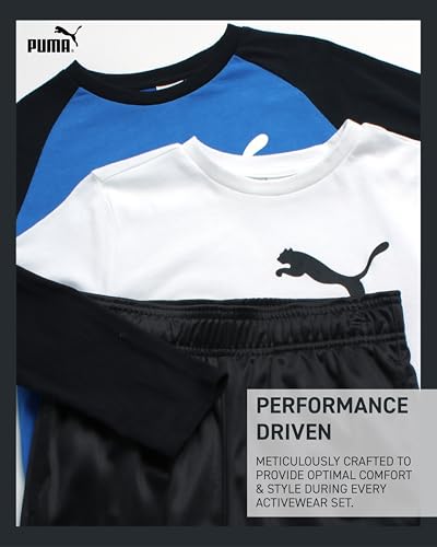 PUMA Boys' Pants Set - 3 Piece Tricot Jogger Pants and T-Shirt Set - Boys Activewear Set (4-16)3