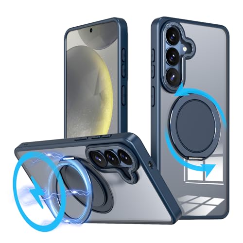 Coque Samsung S26 Magnétique avec Anneau Rotatif et Protection Silicone Bleu