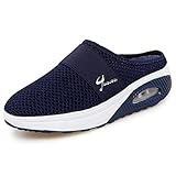 DIQUEQI Clogs Damen Luftkissen Slip-On - Orthopädische Diabetiker Wanderschuhe,Damen Mule Sneakers,Atmungsaktiv mit Fußgewölbestütze Strick Freizeitschuhe,Orthopädische Schuhe Damen,Navy blau,37 EU