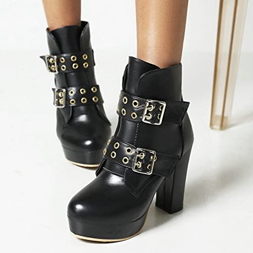 KOKOMOMO Womens Goth Buckle Platform Boots High Chunky Heeled Booties4