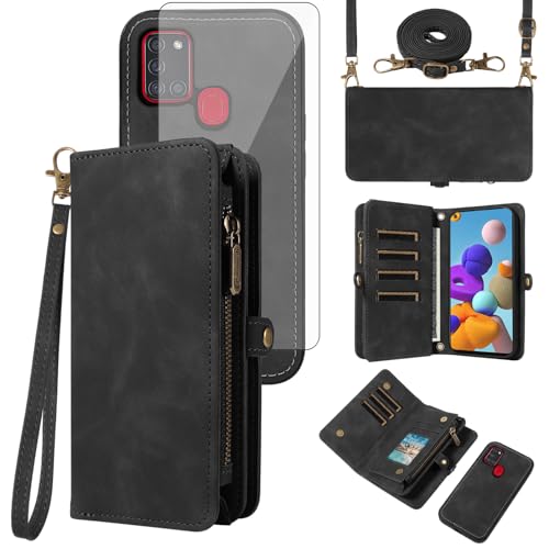 Protection Samsung A21S avec portefeuille zippé et verre de protection