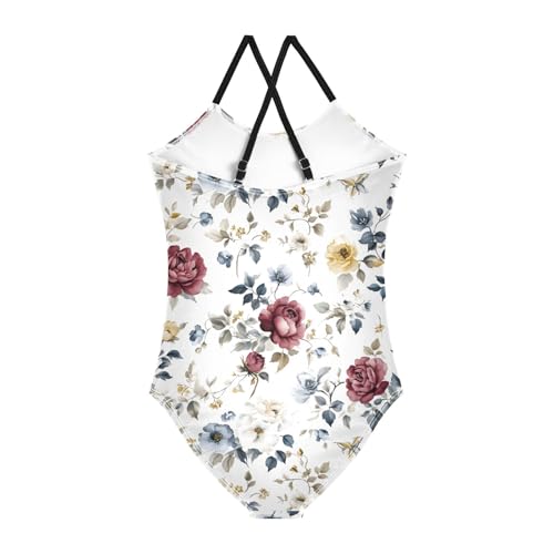 Floral Red Roses Girls One Piece Swimsuit Beach Swimwear 208610362