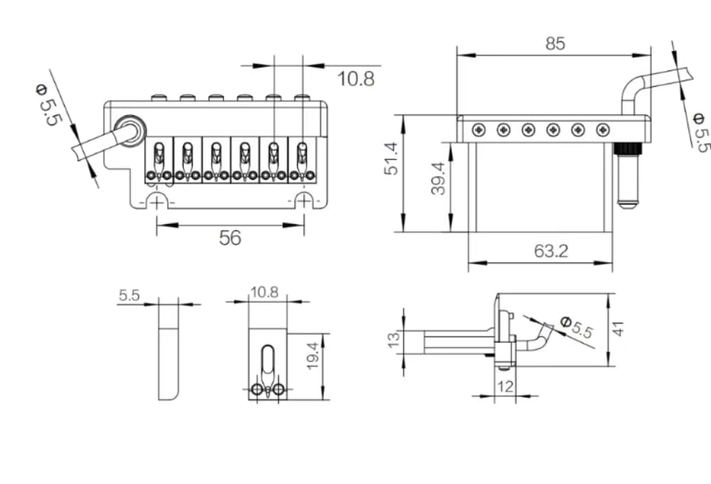 Guyker Puente de trémolo para guitarra, 10,8 mm, con sillín de latón y bloque de latón y perno de puente, resorte y garra, barra de vibrato emergente, kit completo de instalación, GG1009, color negro
