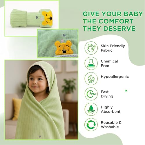 Image of DIVYAM Kids Bath Towel - 425 GSM Soft Microfiber Towel for Newborns, Toddlers & Kids - Lightweight & Absorbent - Bear Design - Multicolor - 120 x 60 CM - Travel Friendly - Set of 1