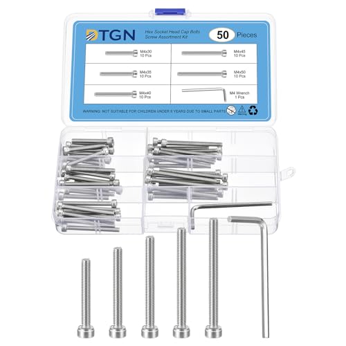 DTGN 50Pcs M4 Metric Screw Assortment, M4 Bolts Socket Head Screws