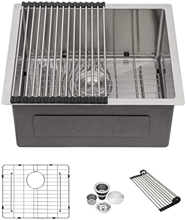 23 Undermount Sink - Lofeyo 23" x 18" Kitchen Sink Stainless Steel 16 Gauge Round Corner Single Bowl Undermount Bar Prep Sink Basin