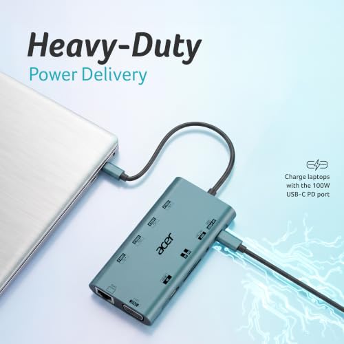 Image of Acer MultiLink 11-in-1 USB-C Hub | 4K HDMI, VGA, Gigabit Ethernet, 100W PD Charging, USB 3.0 5Gbps, SD /TF Card Reader | 3.5mm Audio, Plug & Play Docking Station for Laptop & Compatible USB-C Devices