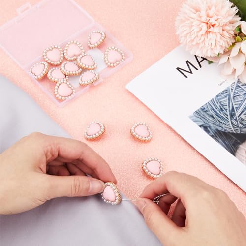 GORGECRAFT 15Pcs Pink Heart Shaped Buttons Heart Pearl Buttons Alloy Decorative Buttons Faux Pearl Buttons Pearl Peach Heart Button for Clothes Cardigans Coat Sweater Suit Craft Projects - Image 3