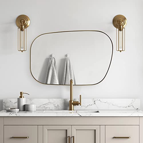 Andy Star Irregular Mirror Asymmetrical Mirror For Wall 24X36” Brushed Gold Bathroom Mirror, Modern Wall Mirror For Living Room Bathroom Vanity Framed Mirror Artistic Mirror 1” Deep Set Design #TOP7