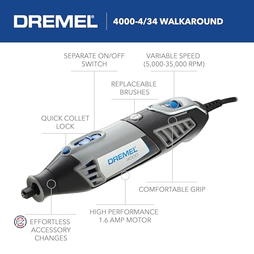 Dremel 4000-4/34 High Performance Rotary Tool Kit with Variable Speed Rotary Tool, 4 Attachments and 34 Accessories by Dremel