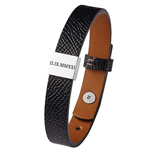 RUGGEDGIFTS Roman Numeral Bracelet, Valentines Day Gifts For Him Boyfriend, Personalized Leather Bracelet For Men, Boyfriend Gift, Engraved Gifts For Him, Anniversary Gifts For Him, GENUINE leather
