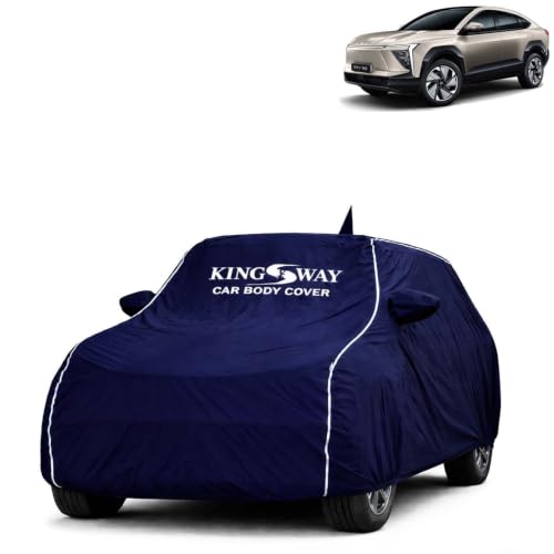 Image of KINGSWAY Super Waterproof Car Cover Only with Mahindra XEV 9E (Year 2025 Onwards - All Model) | Mirror and Antenna Pockets | All Weather Car Body Cover with Silver Piping | Blue
