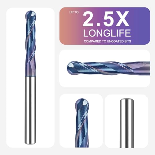 Image of SpeTool Ball Nose CNC Spiral Router Bits, Double Flutes Carbide End Mill 1 /4 Inch Shank with TAC Coating, 3 inch Over Length