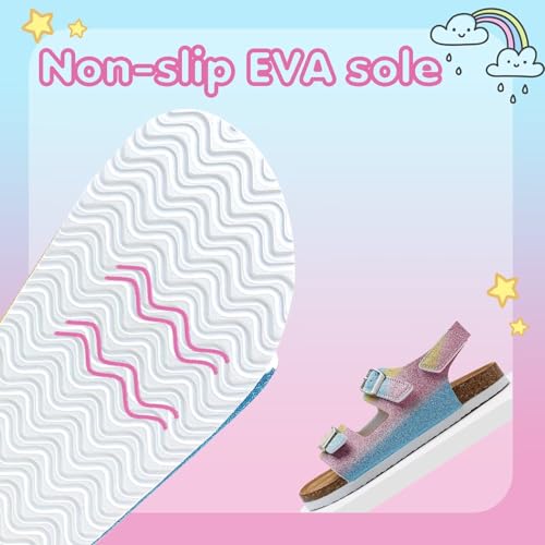 Image of Torotto Toddler Kids Sandals Boys Girls Cork Footbed Sandals with Adjustable Buckle Casual Slides Open Toes Flat