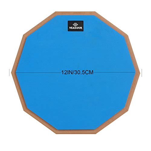 12 inch drum pad,double sided drum pads,snare drum pad with drumsticks and storage bag for drum practice beginner (12'', Blue)