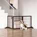 PawHut Absperrgitter Hund Freistehendes Schutzgitter mit Füßen 185 x 71 cm Holz Hundegitter Treppenschutzgitter Treppengitter Hundeabsperrgitter für Treppen, Türen, Küche, Flur, 3 Paneelen, Braun