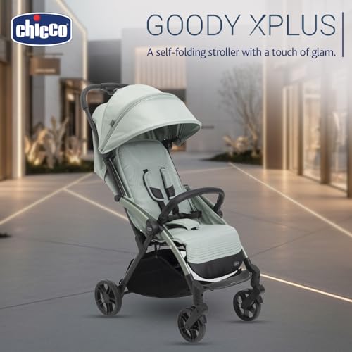 Image of Chicco Goody XPlus Stroller | One-Touch Self-Fold | Padded Seat & Shock-Absorber Wheels | 4 Recline Positions | Adjustable Backrest | Birth to 4 Years | UV50+ Extendable Canopy | Sage Green