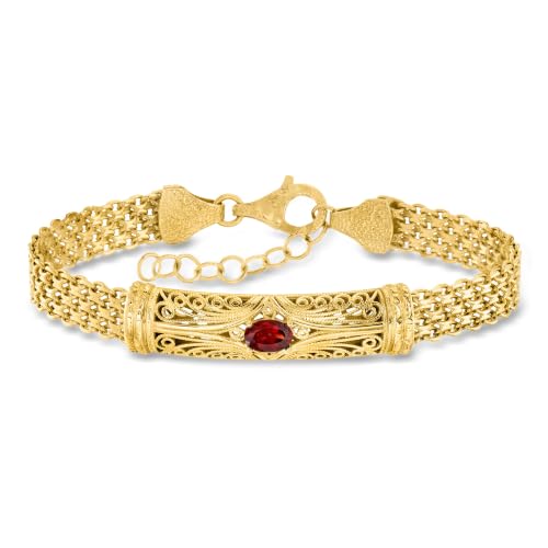 Ross-Simons 0.70 Carat Garnet Filigree Bracelet in 18kt Gold Over Sterling. 7 inches
