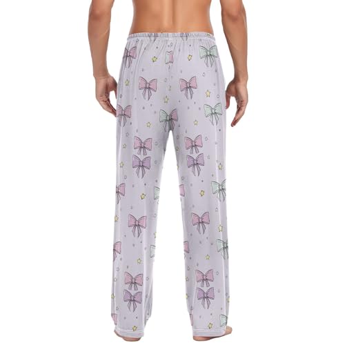 Men’s Kawaii Bows Pajama Pants with Pockets, Comfortable Lounge Sleep Bottoms#4992
