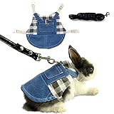 Vehomy Rabbit Harness and Leash Small Animal Clothes for Rabbit Guinea Pig, Bunny Plaid Harness Leash Guinea Pig Blue Denim Black and White Plaid Dress for Kitten Chihuahua and Other Small Animals S