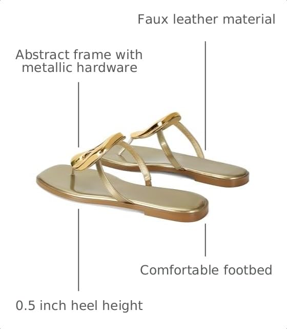 Image of Wnshonzy Flip-Flops for Women Thong Sandals Flat Slip on Slides Beach Comfort Open Square Toe Ladies Slipper Dressy Metal Hardware Decoration Summer Shoes Casual Fashion