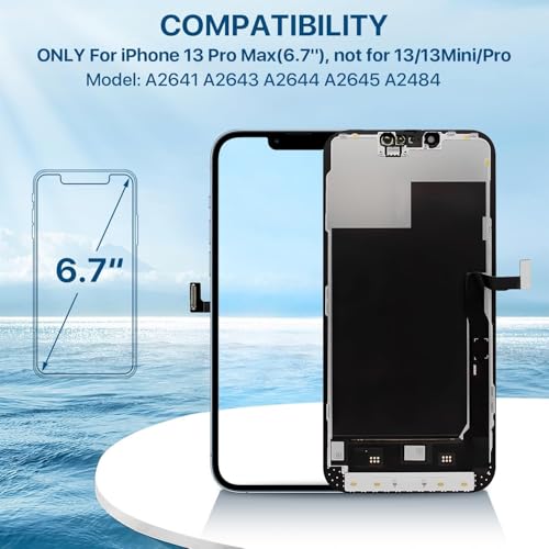 iPhone 13 Pro Max Screen Replacement Kit 6.7\'\' LCD Display 3D Touch Screen Digitizer Full Assembly Repair Kits Waterproof Frame Sticker+Screen Protector for A2641 A2643 A2644 A2645 A2484
