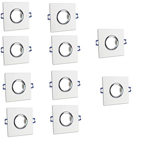 Vetrineinrete® Kit 10 Porta faretto ad incasso quadrato per cartongesso a soffitto supporto per faretti foro 60 mm vari colori P9-GU10 (bianco) N21