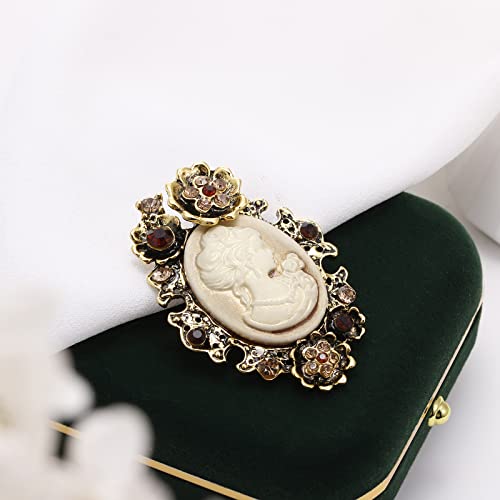 Image of lureme Vintage Elegant Victorian Lady Beauty Cameo with Crystal Brooch Pin (br000017)