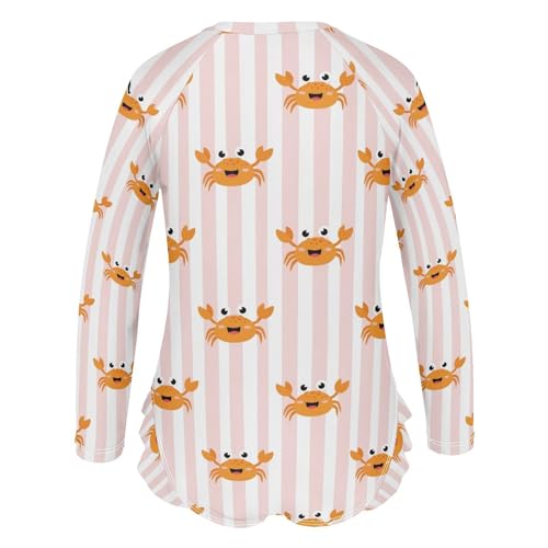 Crab Pattern on Stripes Girls Rash Guard Swimsuits Long Sleeve One Pieces Bathing Suit UPF 50+ Zipper Swimwear3